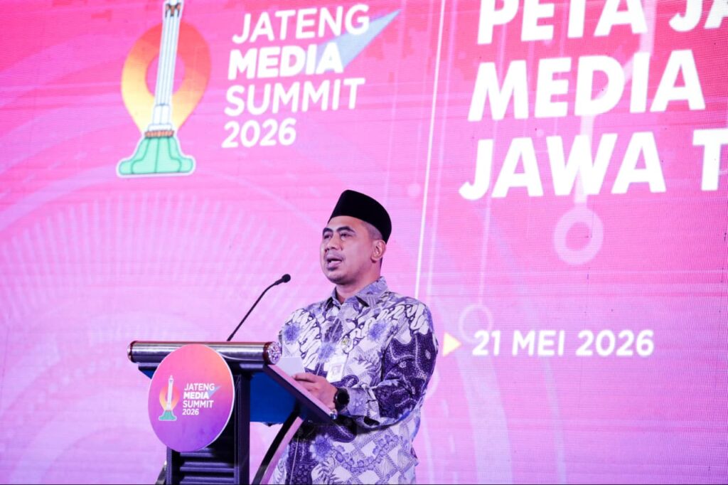 Wakil Gubernur Jawa Tengah, Taj Yasin Maimoen, memberikan apresiasi khusus kepada para media sehingga Indeks Demokrasi Indonesia (IDI) Jateng naik dari posisi empat menjadi tiga nasional pada 2025, di bawah D.I Yogyakarta dan Bali. Semarang 21/5/2026. (Humas Pemprov).